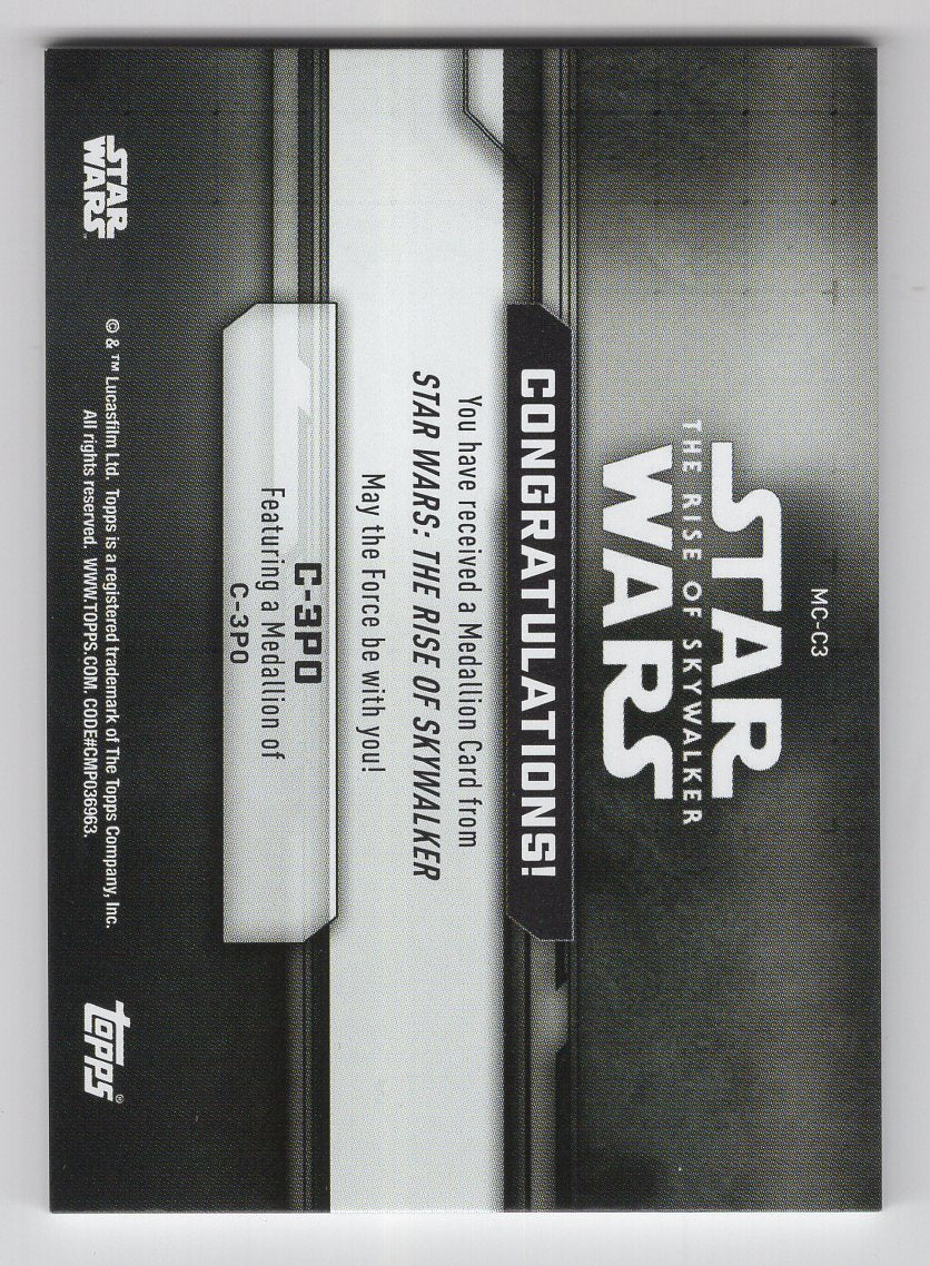 2019 Topps Star Wars The Rise of Skywalker Series One Commemorative Medallions #MC-C3 C-3PO