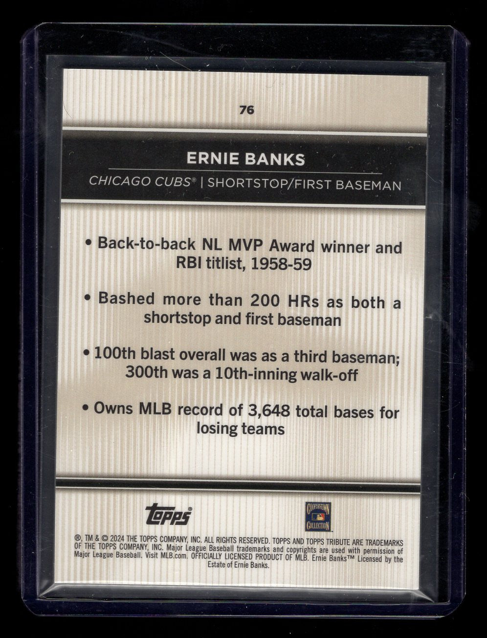 2024 Topps Tribute #76 Ernie Banks Purple #'d /50 (Chicago Cubs)