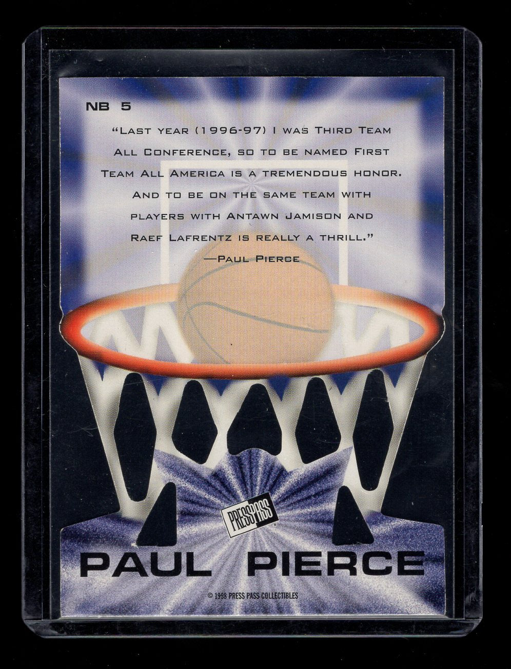 1998 Press Pass Net Burners #5 Paul Pierce Die-Cut Rookie RC