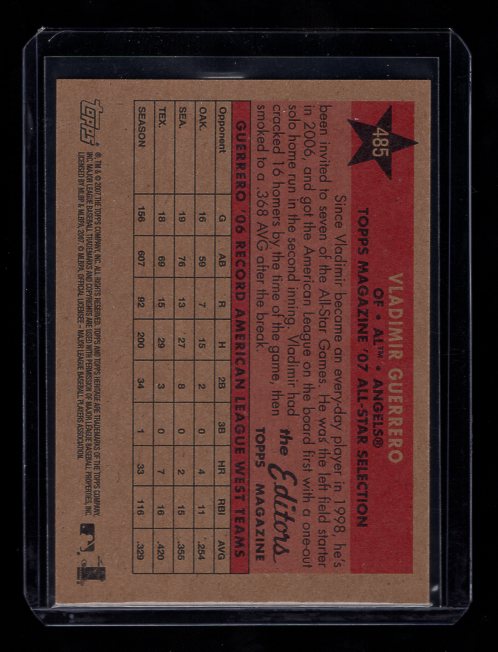 2007 Topps Heritage #485 Vladimir Guerrero AS (Los Angeles Angels)