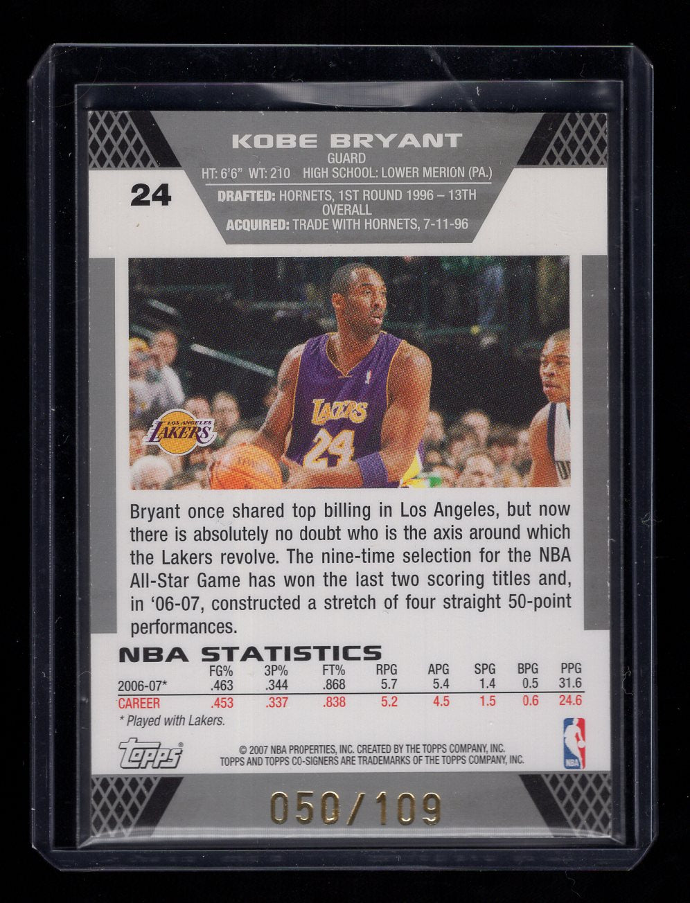2007-08 Topps Co-Signers Gold Red #'d /109 Kobe Bryant Andrew Bynum #24.1 (Los Angeles Lakers)