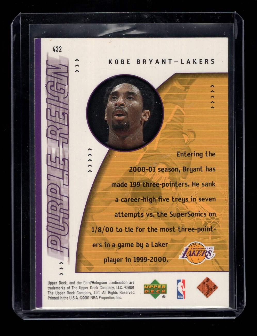 2000-01 Upper Deck #432 "Purple Reign" Kobe Bryant (Los Angeles Lakers)