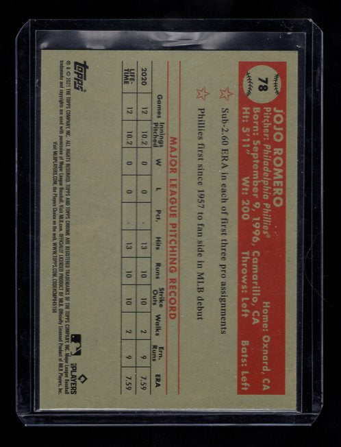 2021 Topps Chrome Platinum Anniversary #78 JoJo Romero Rookie (Philadelphia Phillies)
