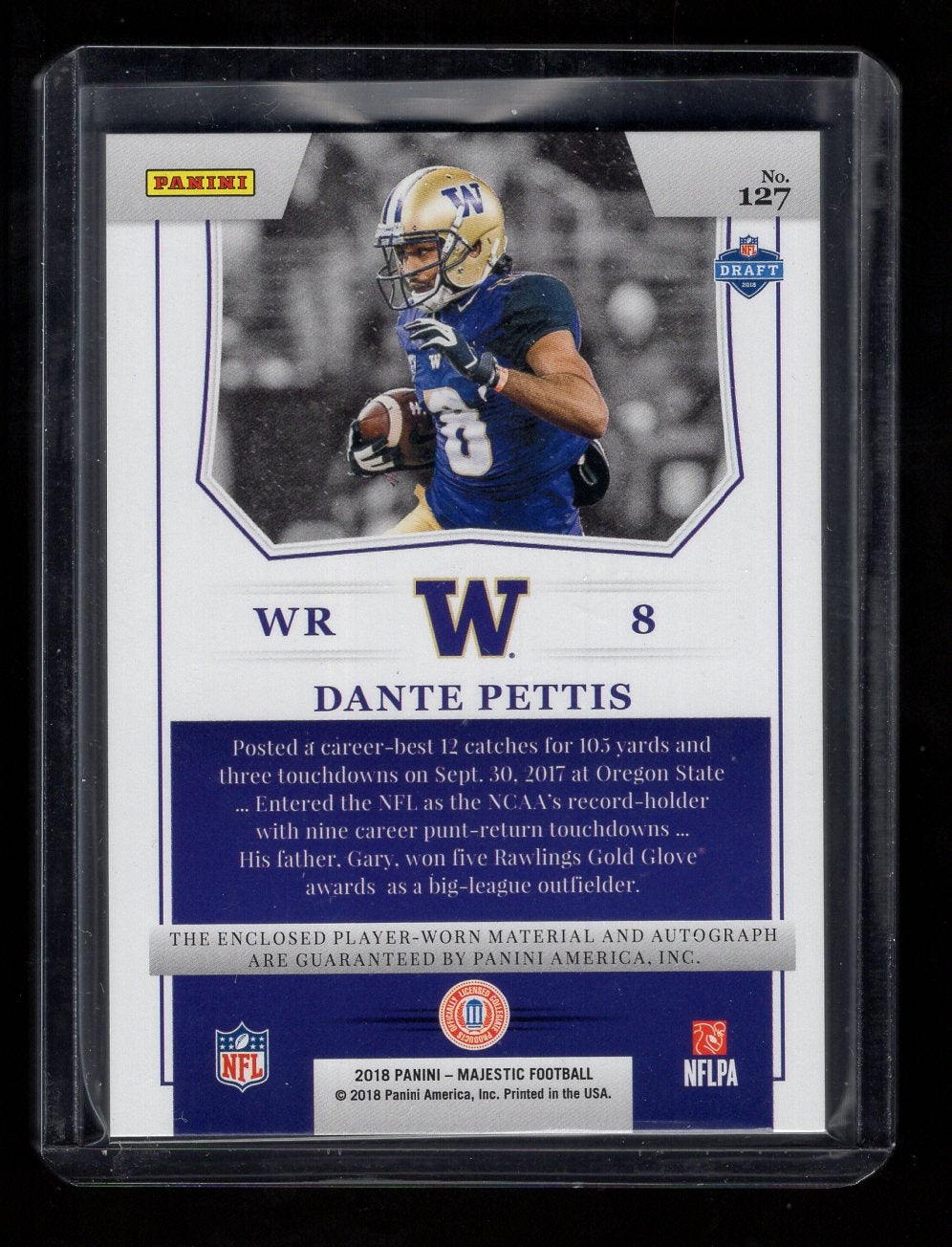 2018 Panini Majestic #127 Scripted Swatches Dante Pettis / Patch RC Rookie #'d /199