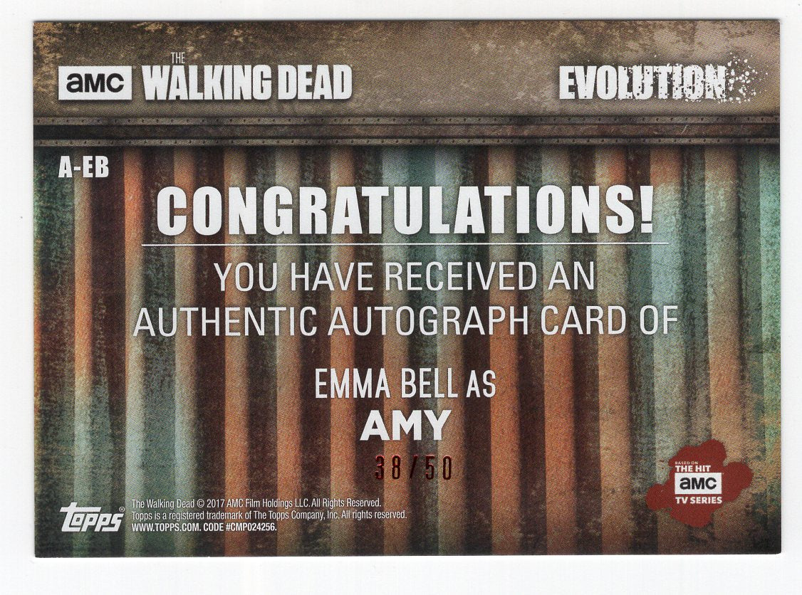 2017 Topps Walking Dead Evolution Autograph Emma Bell A-EB Amy Black #'d /50