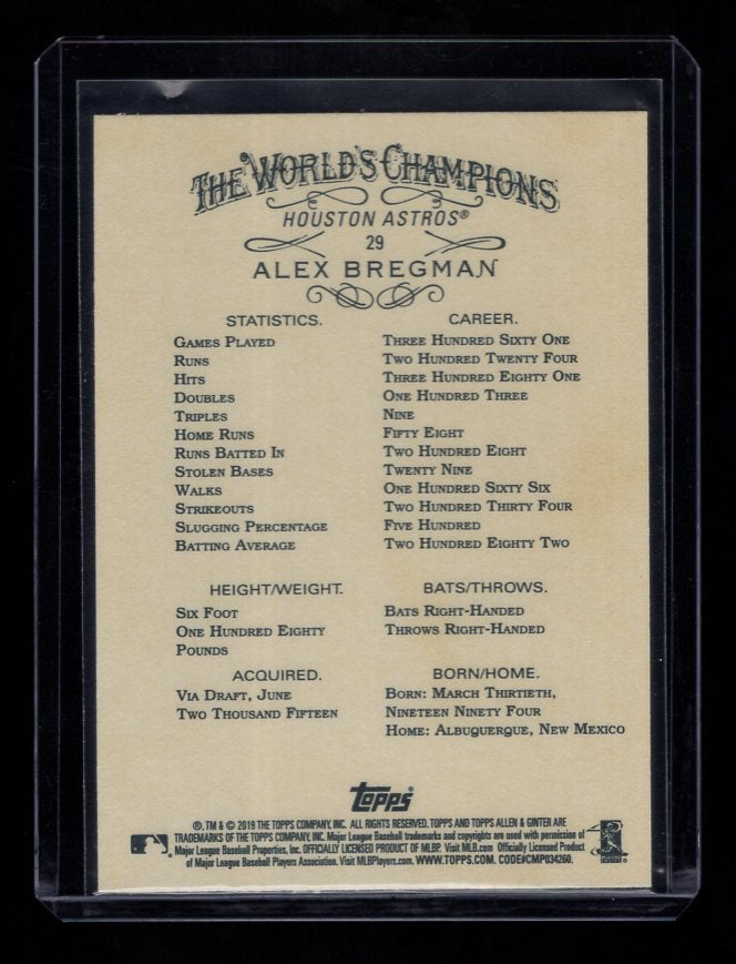 2019 Topps Allen and Ginter #29 Alex Bregman (Houston Astros)
