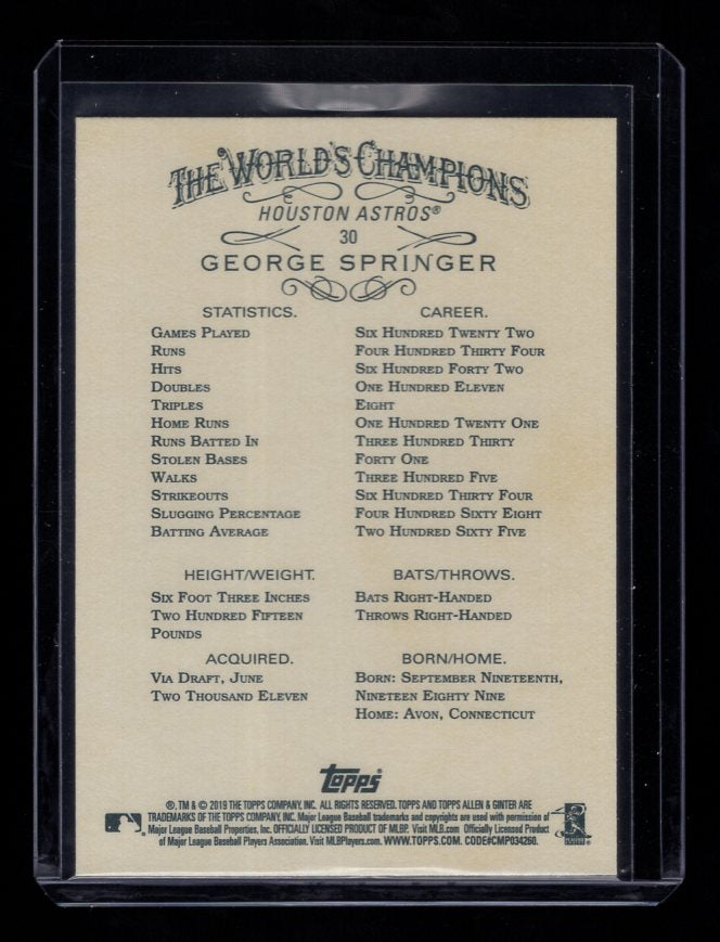 2019 Topps Allen and Ginter #30 George Springer (Houston Astros)