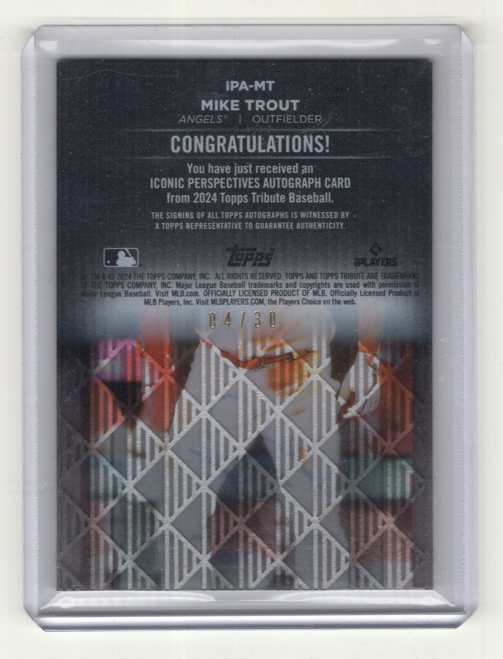 2024 Topps Tribute #IPA-MT Mike Trout "ICONIC' Autograph #'d /30 (Los Angeles Angels)