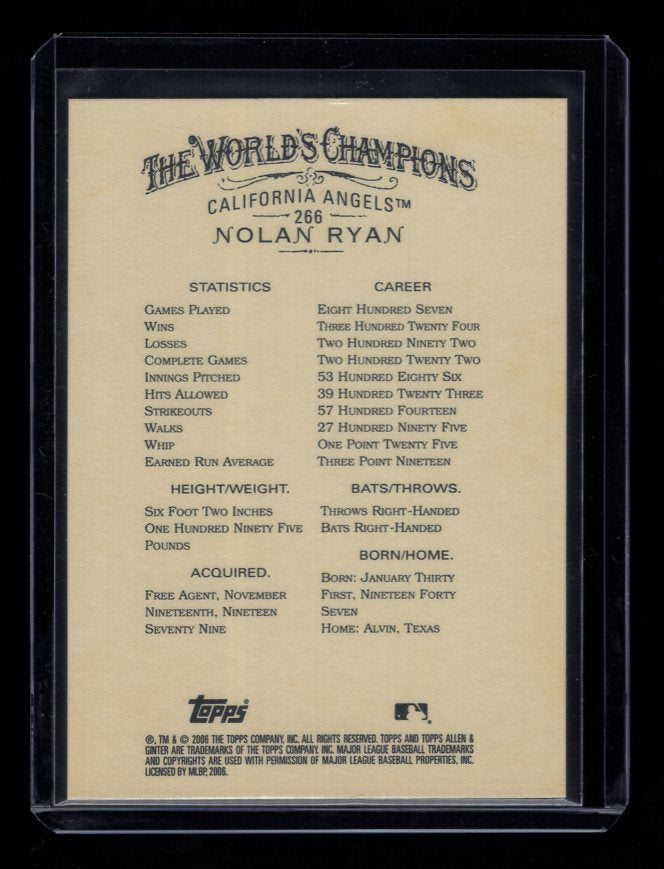 2006 Topps Allen and Ginter #266 Nolan Ryan (California Angels)