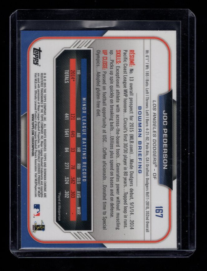 2015 Bowman Chrome #167 Joc Pederson Rookie (Los Angeles Dodgers)