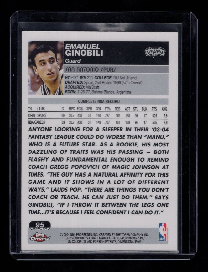Emanuel Ginobili 2003-04 Topps Chrome Refractor #95 (San Antonio Spurs)