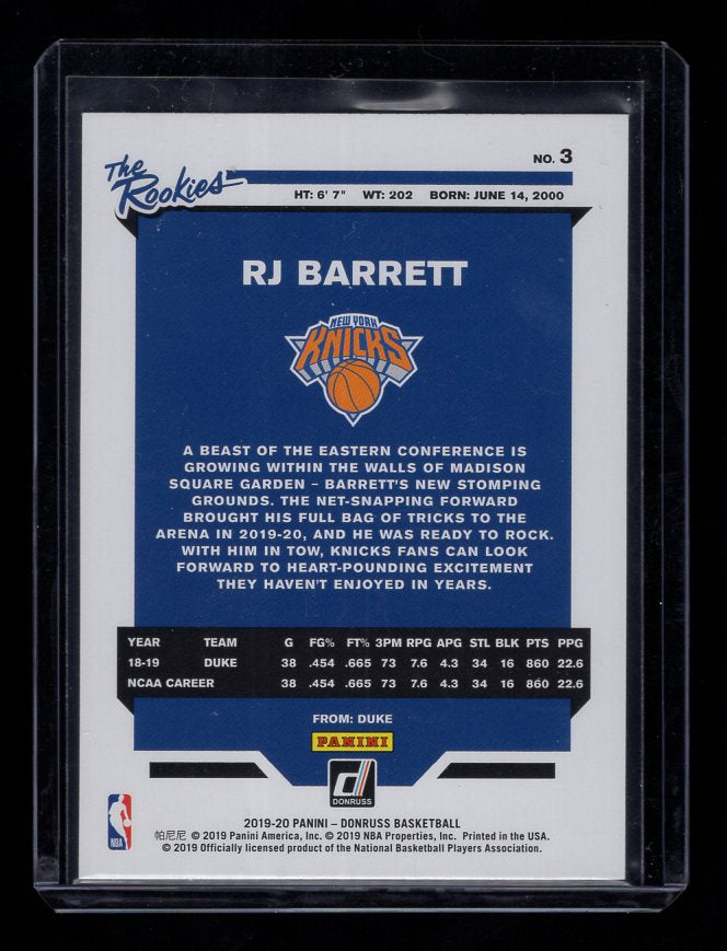 2019-20 Donruss "The Rookies" #3 RJ Barrett (New York Knicks)