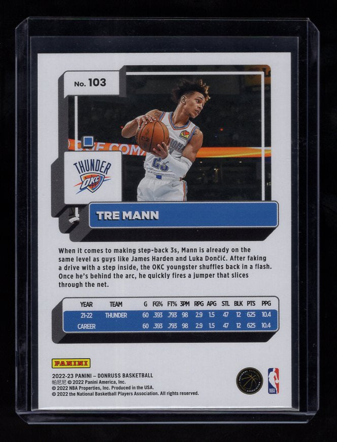 2022-23 Donruss Holo Green Laser #103 Tre Mann (Oklahoma City Thunder)