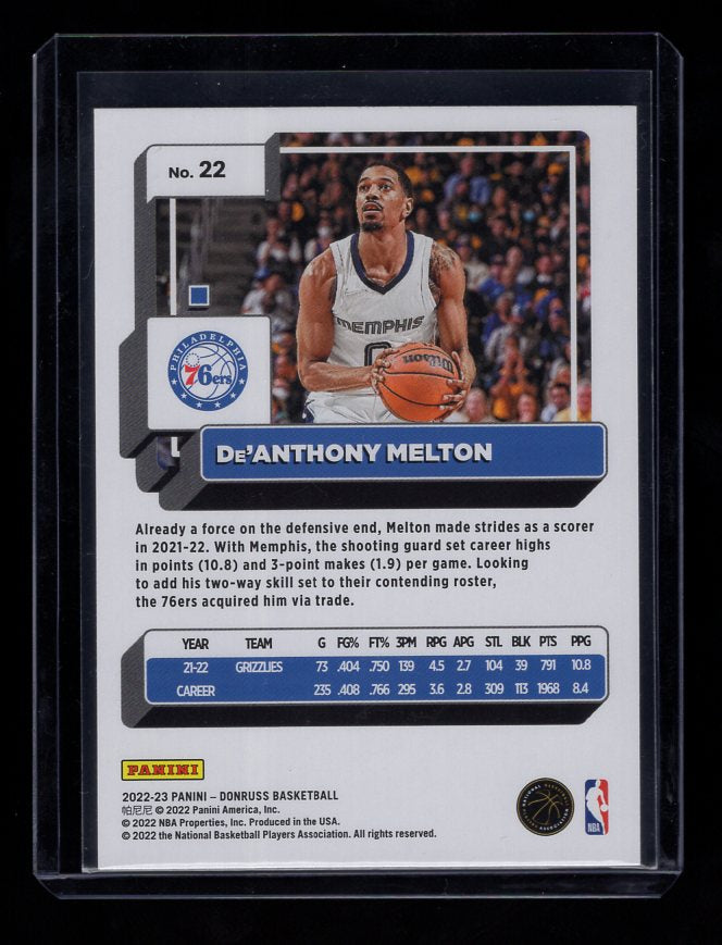 2022-23 Donruss Holo Green Laser #22 De'Anthony Melton (Philadelphia 76ers)