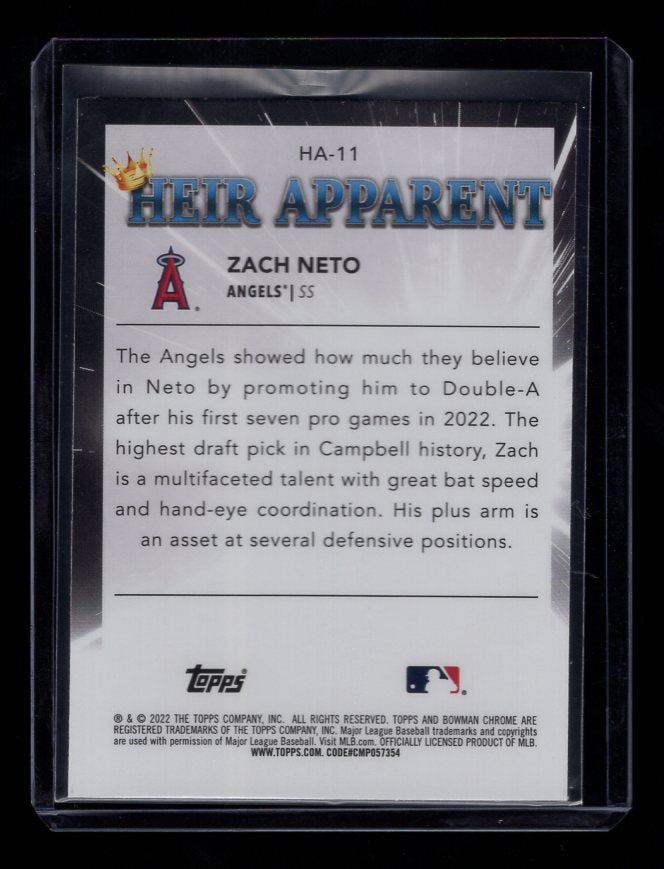 2022 Bowman Chrome Draft Heir Apparent #HA11 Zach Neto (Los Angeles Angels)