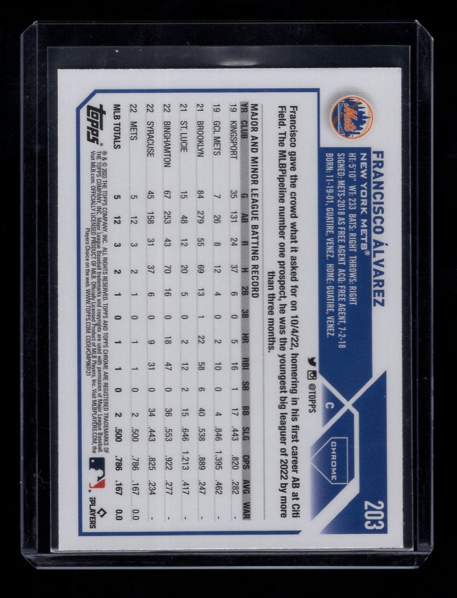 2023 Topps Chrome #203 Francisco Alvarez Rookie (New York Mets)