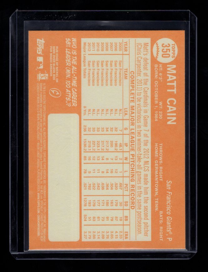 2013 Topps Heritage Black #350 Matt Cain (San Francisco Giants)