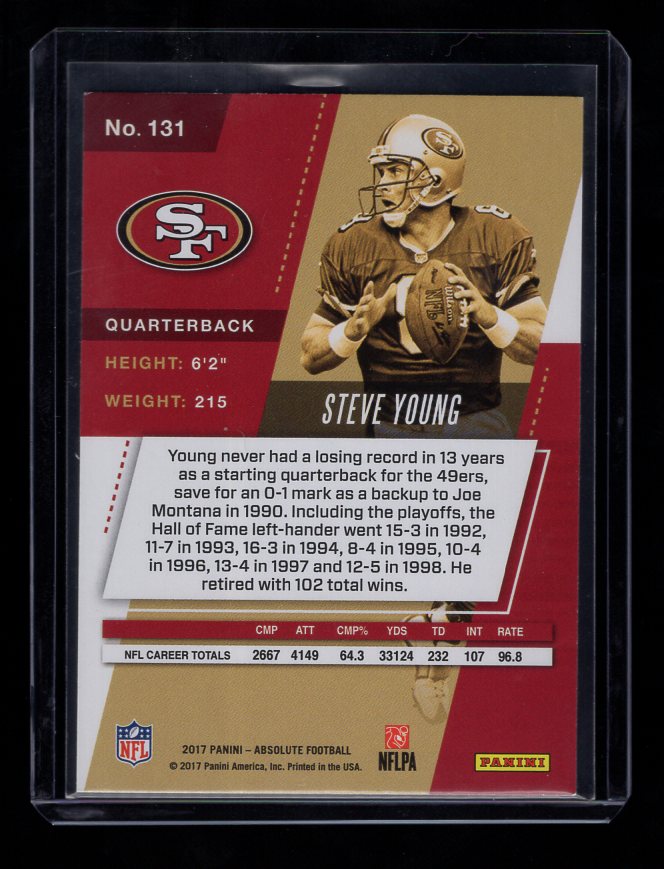 2017 Absolute #131 Steve Young #'d /499 (San Francisco 49ers)