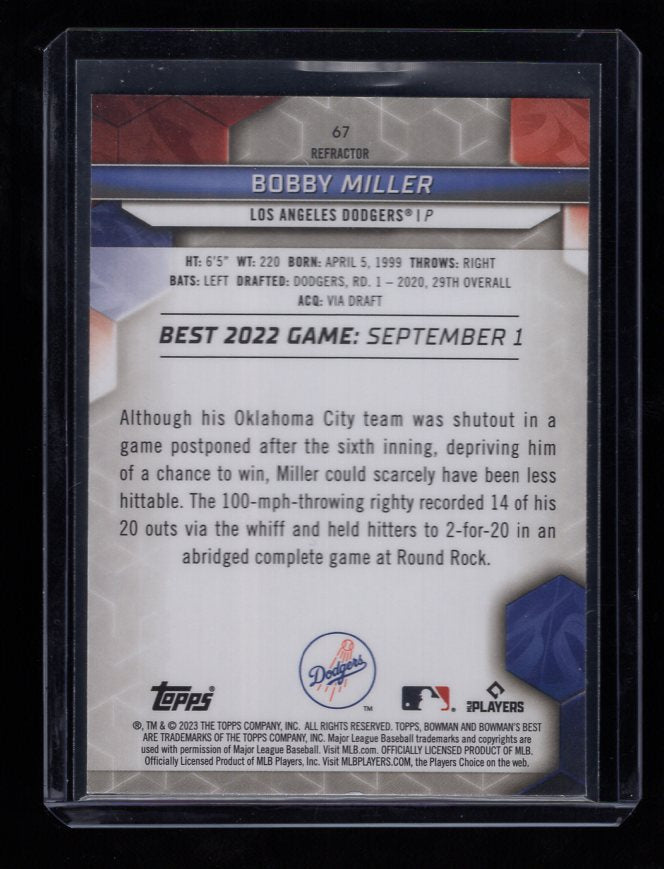 2023 Bowman's Best Refractors #67 Bobby Miller (Los Angeles Dodgers)