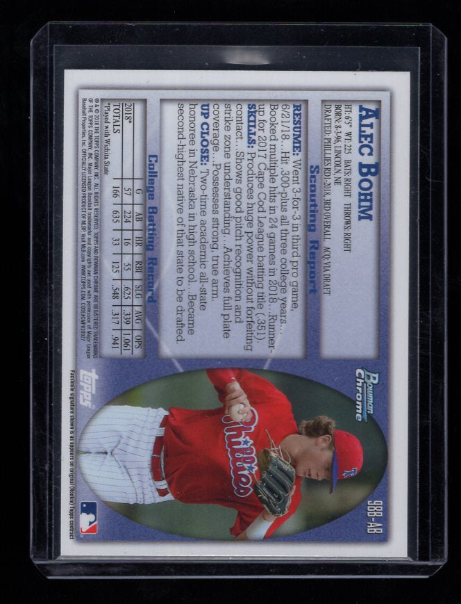 2018 Bowman Chrome Draft '98 Bowman #98BAB Alec Bohm (Philadelphia Phillies)