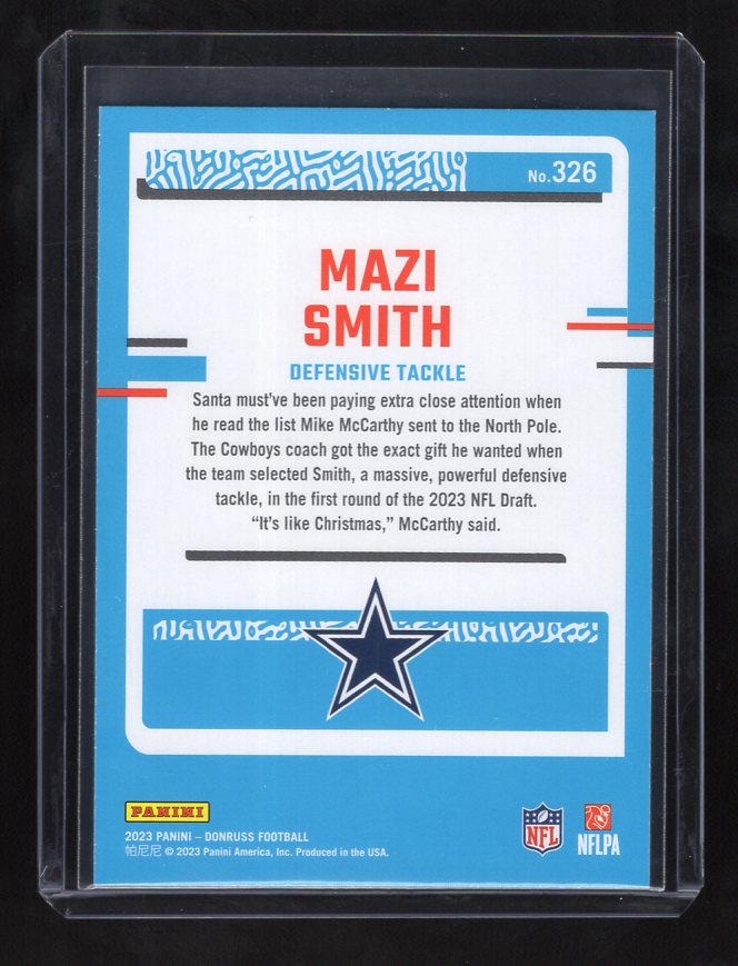 2023 Donruss #326 Mazi Smith Rated Rookie (Dallas Cowboys)