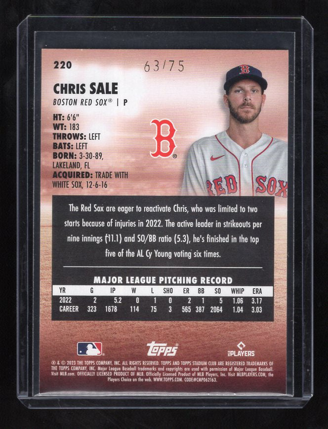 2023 Stadium Club Purple Foil #220 Chris Sale #'d 63/75 (Boston Red Sox)