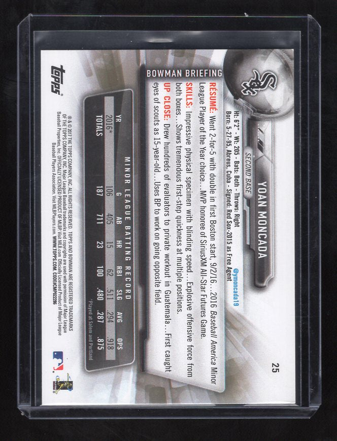 2017 Bowman #25 Yoan Moncada Rookie (Chicago White Sox)