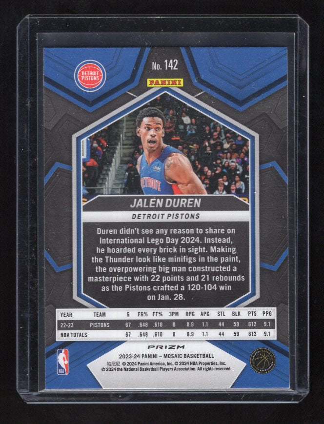 2023-24 Panini Mosaic Reactive Blue #142 Jalen Duren (Detroit Pistons)