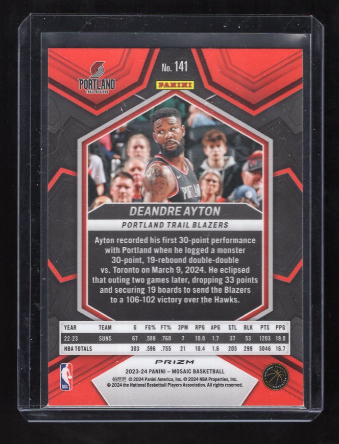 2023-24 Panini Mosaic Reactive Blue #141 Deandre Ayton (Portland Trail Blazers)