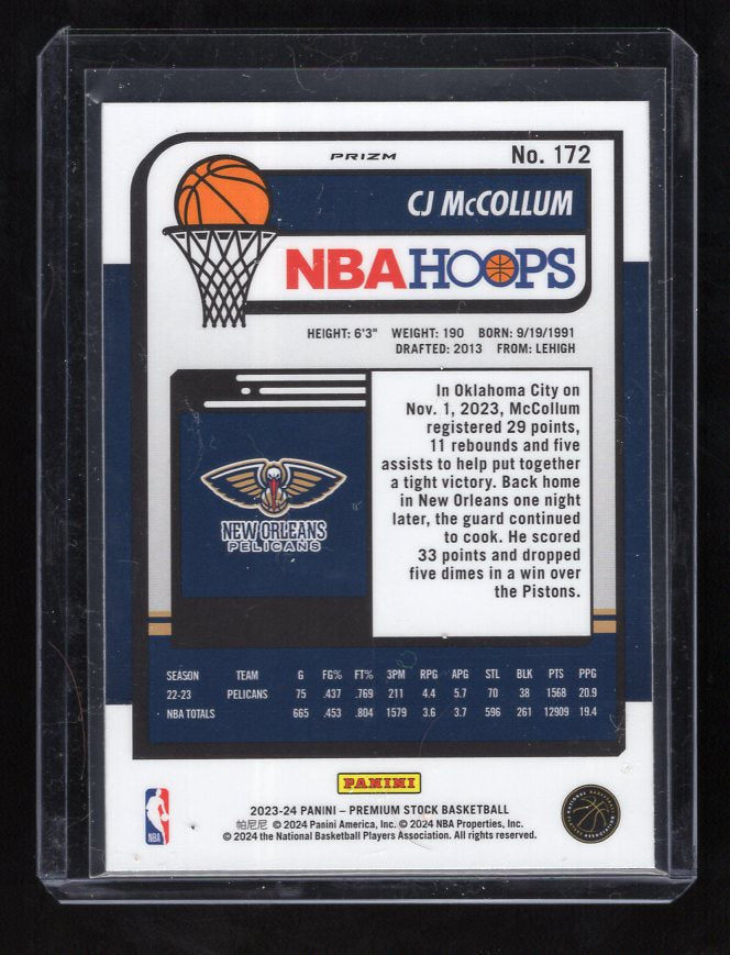 2023-24 Hoops Premium Stock Multi Wave Prizm #172 CJ McCollum (New Orleans Pelicans)