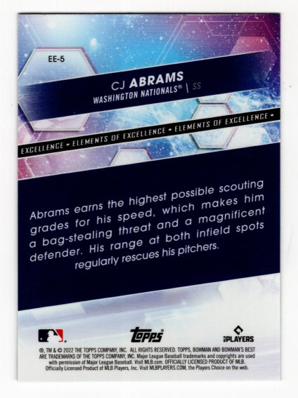 CJ Abrams RC 2022 Bowman's Best Elements Of Excellence Water Rookie #EE-5 (Nationals)
