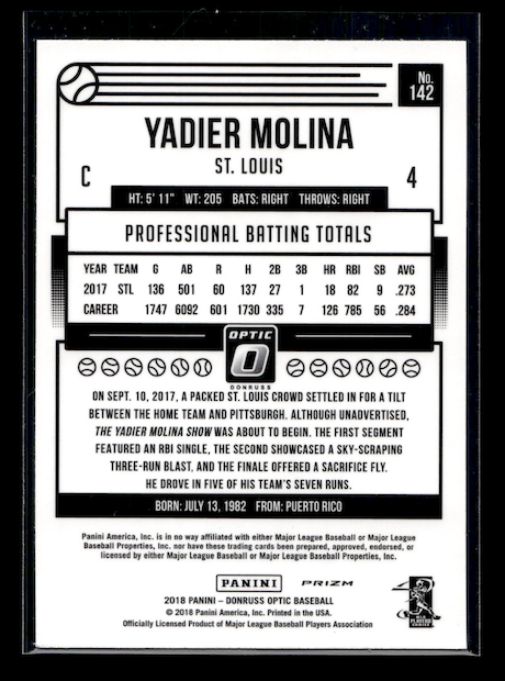 2018 Donruss Optic Bronze #142 Yadier Molina (St. Louis Cardinals)
