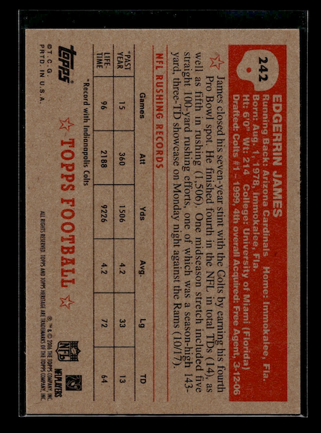 2006 Topps Heritage #242 Edgerrin James (Arizona Cardinals)
