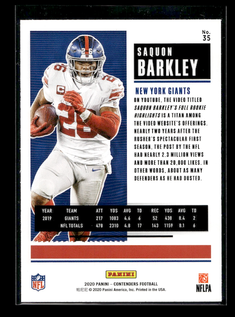 2020 Panini Contenders #35 Saquon Barkley (New York Giants)