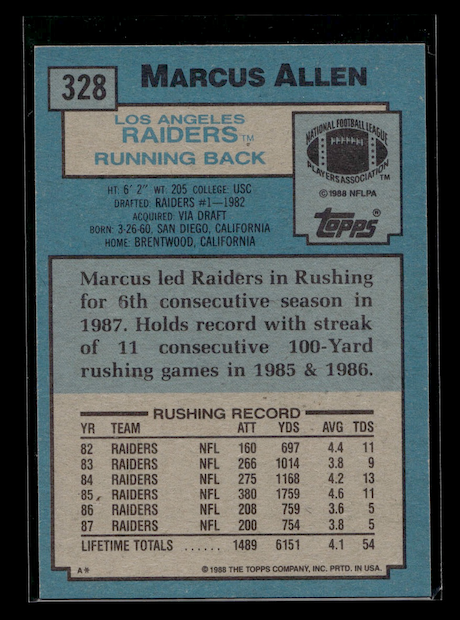 1988 Topps #328 Marcus Allen (Los Angeles Raiders)