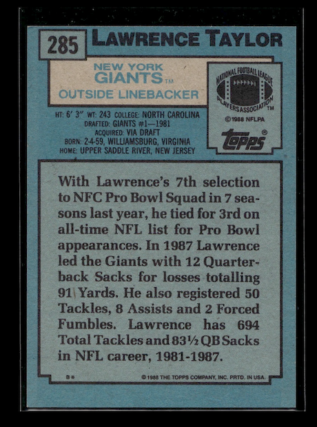 1988 Topps #285 Lawrence Taylor (New York Giants)