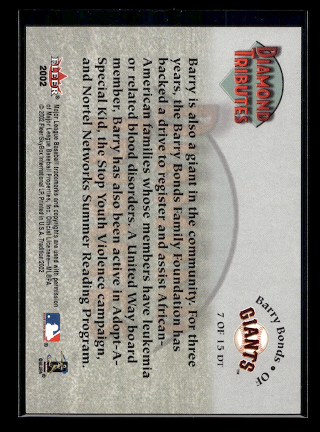2002 Fleer Tradition Diamond Tributes #7 Barry Bonds (San Francisco Giants)