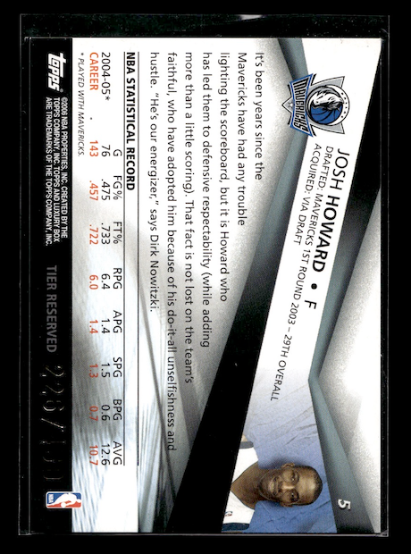 2005-06 Topps Luxury Box 430 #5 Josh Howard #'d 226/430 (Dallas Mavericks)