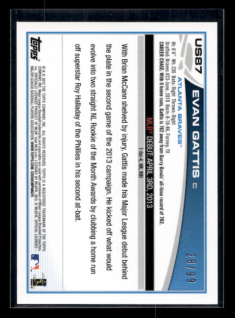 2013 Topps Update Camo #US87 Evan Gattis #'d /99 (Atlanta Braves)