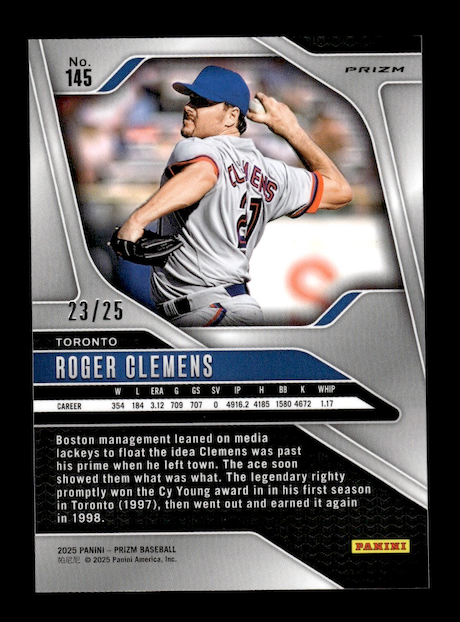2025 Panini Prizm Prizms Mojo #145 Roger Clemens #'d 23/25 (Toronto Blue Jays)