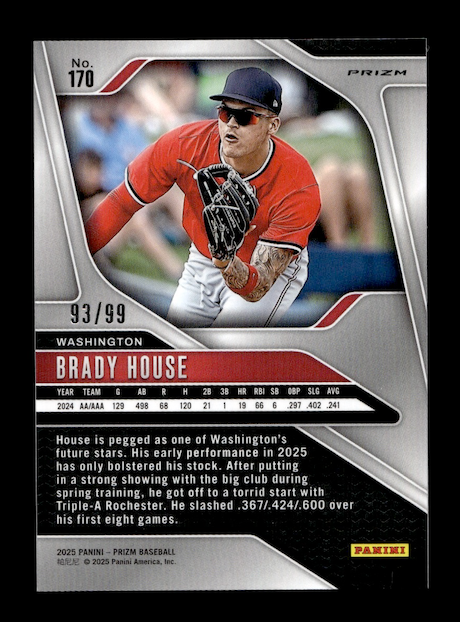 2025 Panini Prizm Prizms Red Power #170 Brady House #'d 93/99(Washington Nationals)