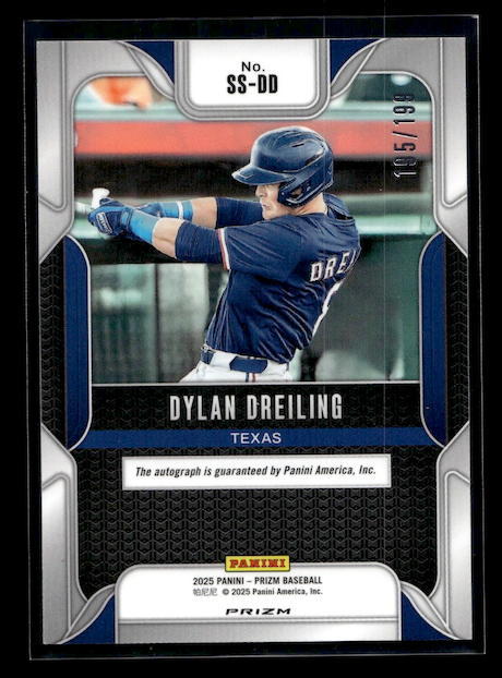2025 Panini Prizm Sensational Signatures Prizms Pulsar #4 Dylan Dreiling #'d 195/199 (Texas Rangers)