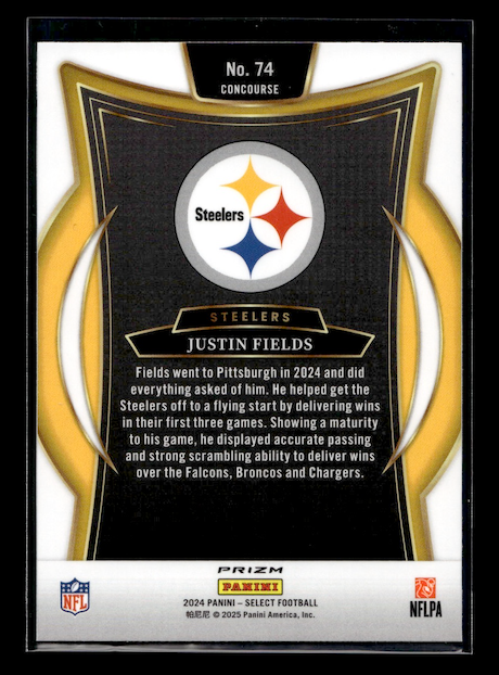 2024 Select Prizm Red and Blue Shock #74 Justin Fields (Pittsburgh Steelers)