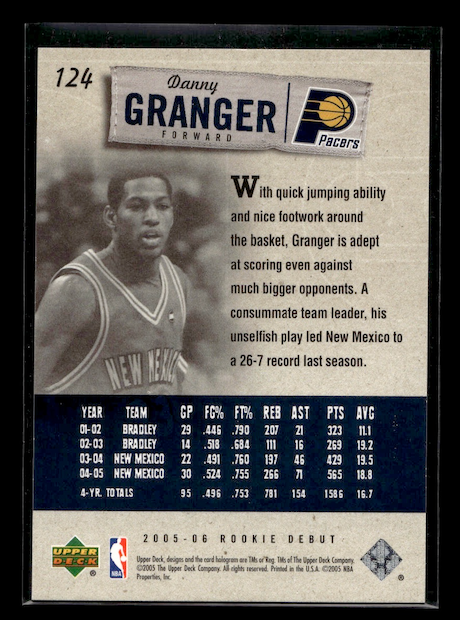 2005-06 Upper Deck Rookie Debut Silver #124 Danny Granger #'d 092/100 (Indiana Pacers)