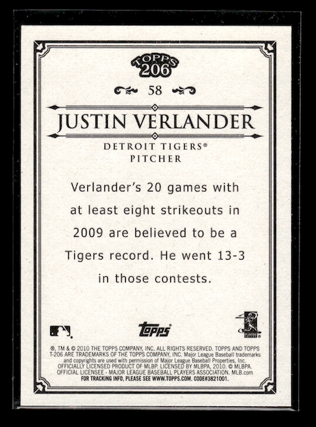 2010 Topps 206 #58 Justin Verlander (Detroit Tigers)