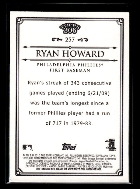 2010 Topps 206 Bronze #257 Ryan Howard (Philadelphia Phillies)