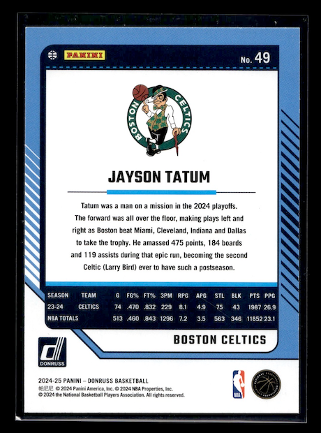 2024-25 Donruss Holo Green Laser #49 Jayson Tatum (Boston Celtics)