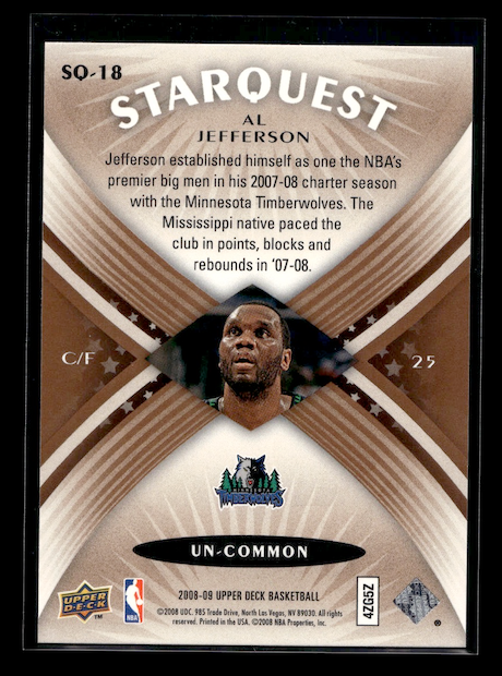 2008-09 Upper Deck Starquest Copper #SQ18 Al Jefferson (Minnesota Timberwolves)