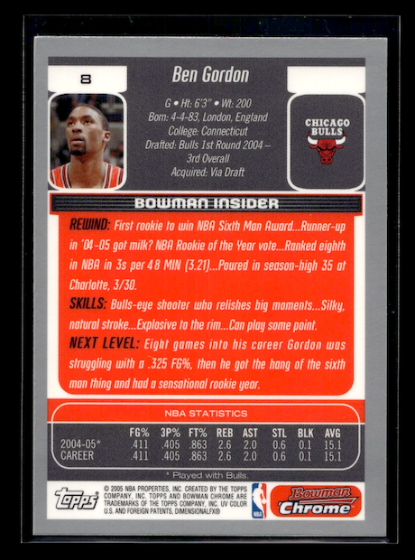 2005-06 Bowman Chrome #8 Ben Gordon (Chicago Bulls)