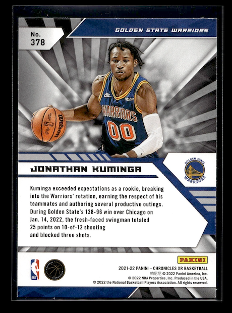 2021-22 Panini Chronicles #378 Jonathan Kuminga/XR (Golden State Warriors)